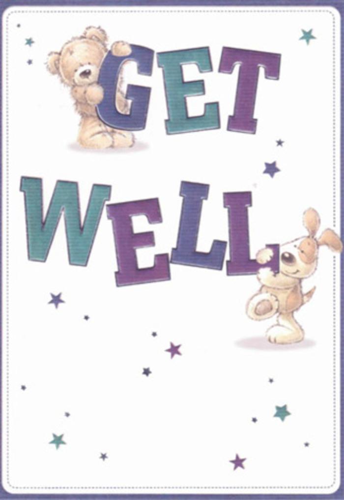 This get well card captures the spirit of encouragement found throughout Rayners Lane, rendered with endearing artistry and attention to sentiment. At the forefront are two whimsical companions-a plush, soft-textured bear and an affectionate, floppy-eared puppy-whose lively expressions seem to invite the viewer into a celebration of recovery. Playful bursts of starlight in rich purples and aquas surround the pair, as if scattering invisible messages of hope and healing along the tree-lined streets beyond Alexandra Avenue. The typography is gloriously oversized and shaded-dynamic strokes of deep blue and turquoise anchoring the cheerful scene, much like the reliable shopfronts that brighten Rayners Lane every morning. There's an almost tactile quality as you imagine the softness of the bear's fur and the gentle brush of the puppy's ear, reminiscent of the comfort felt when receiving a bouquet from a familiar local florist. Sending this card alongside freshly gathered blooms feels like an extension of heartfelt care-a gesture that lifts spirits and bridges distances. Its light, airy atmosphere and intimate artistry make it a perfect pick-me-up for anyone recuperating nearby, showing the power of a little neighbourly kindness.